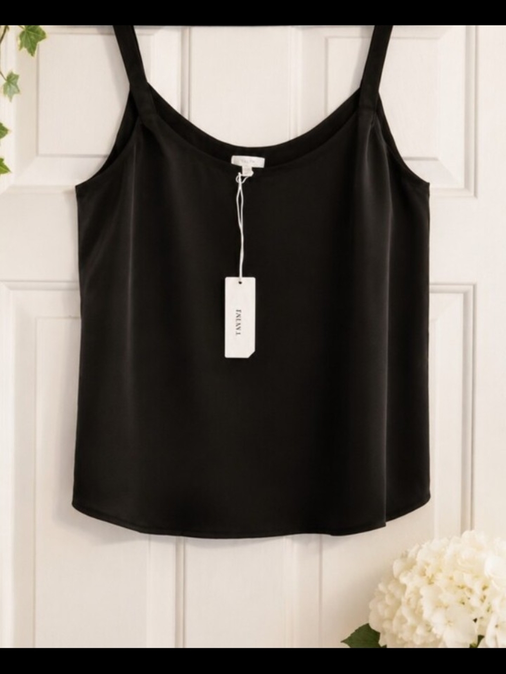Tavik Black Satin Camisole Tank Top Scoop Neck Minimalist Silky Cami Size Medium